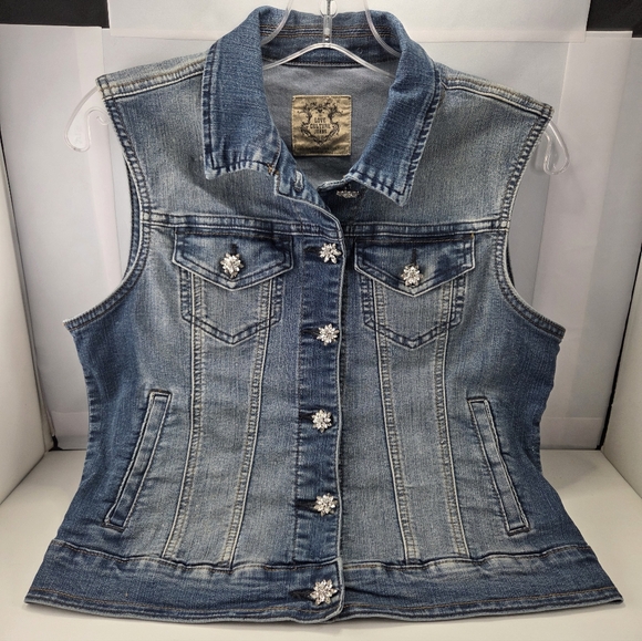 ​Love Culture Artistic Hand-Painted & Rhinestone Embellished Denim Vest - L - Picture 2 of 12
